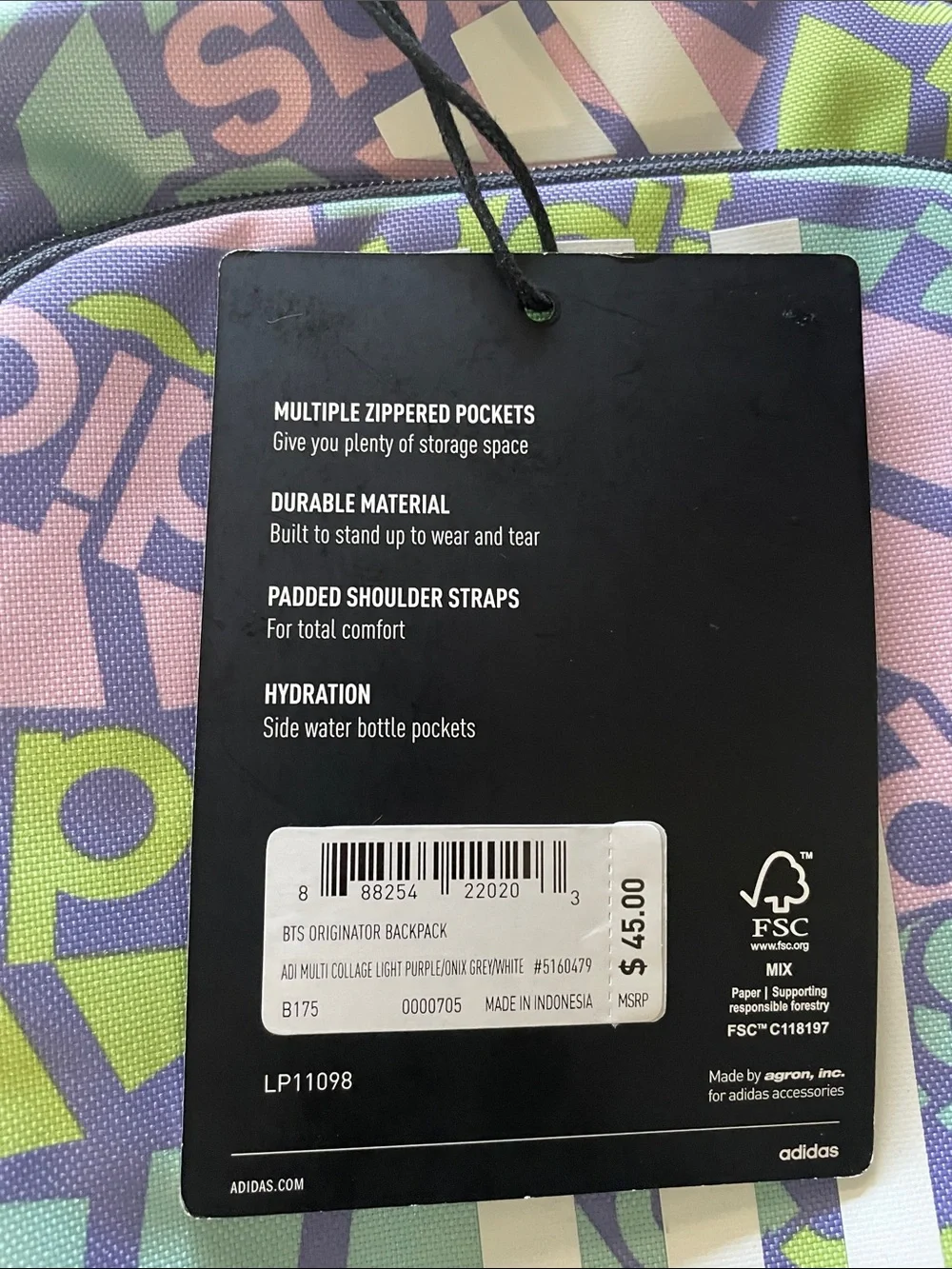 adidas Multicolor Logo Backpack in Purple, Mint & Lime